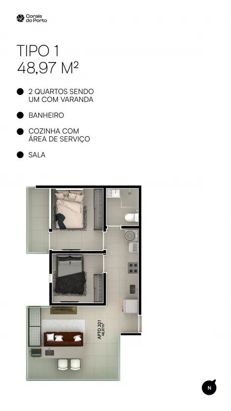 Ipojuca Porto de Galinhas Apartamento Venda R$750.000,00 2 Dormitorios 1 Vaga Area construida 48.97m2